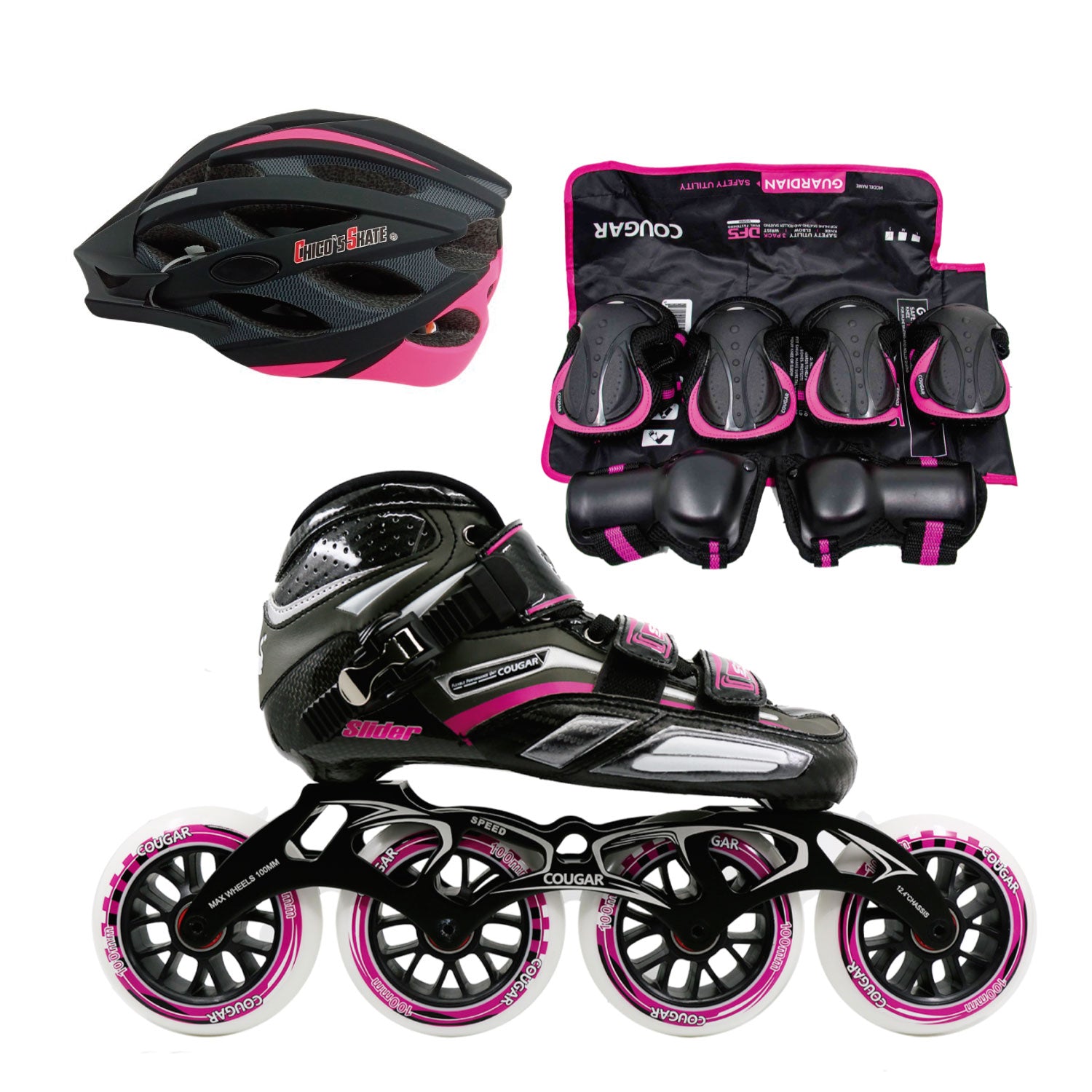 SR7 – Patines en Línea Profesionales Cougar + Casco + Protecciones