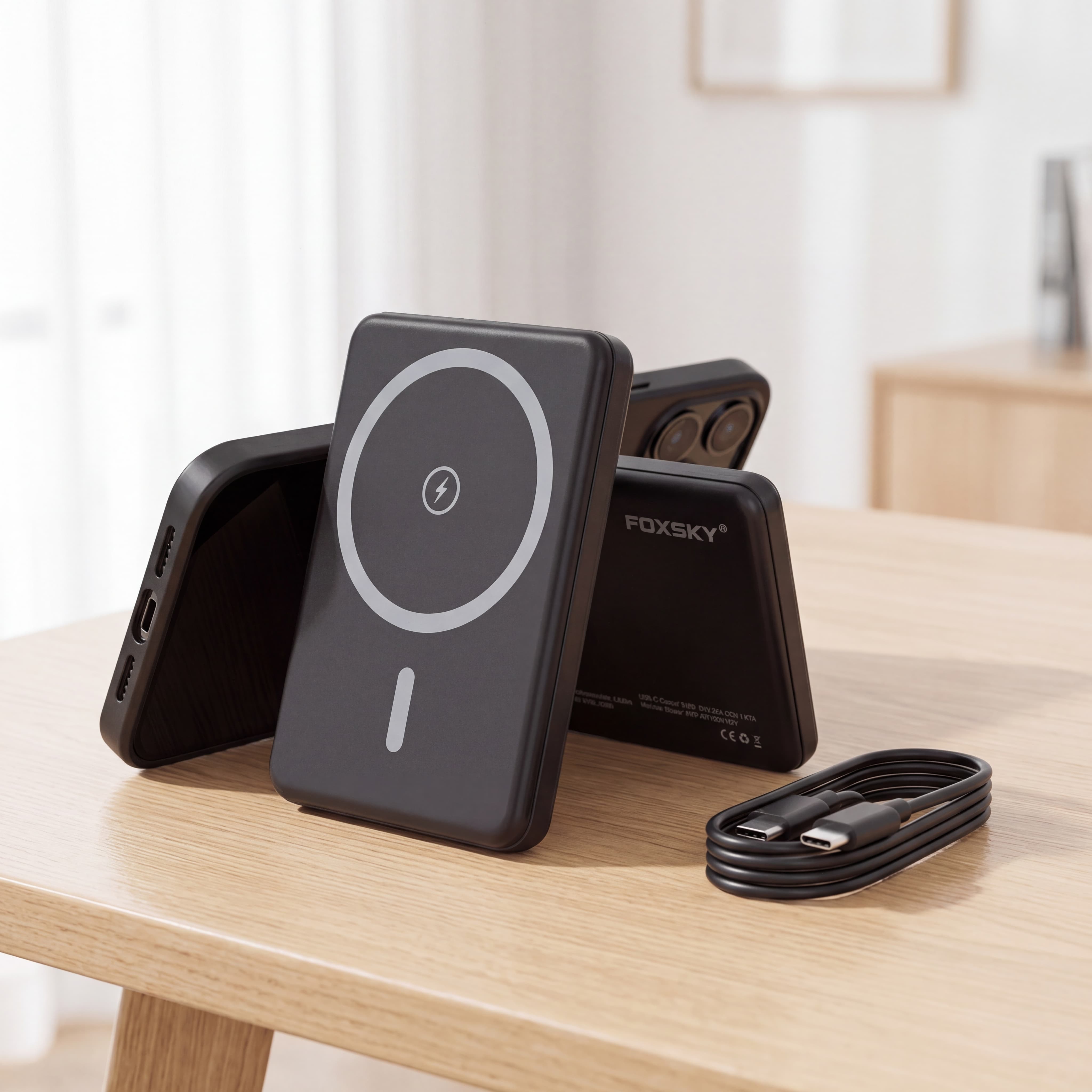 Batería  Ultradelgada,  Magnética en Aluminio De Carga Rápida Inalámbrica FOXSKY