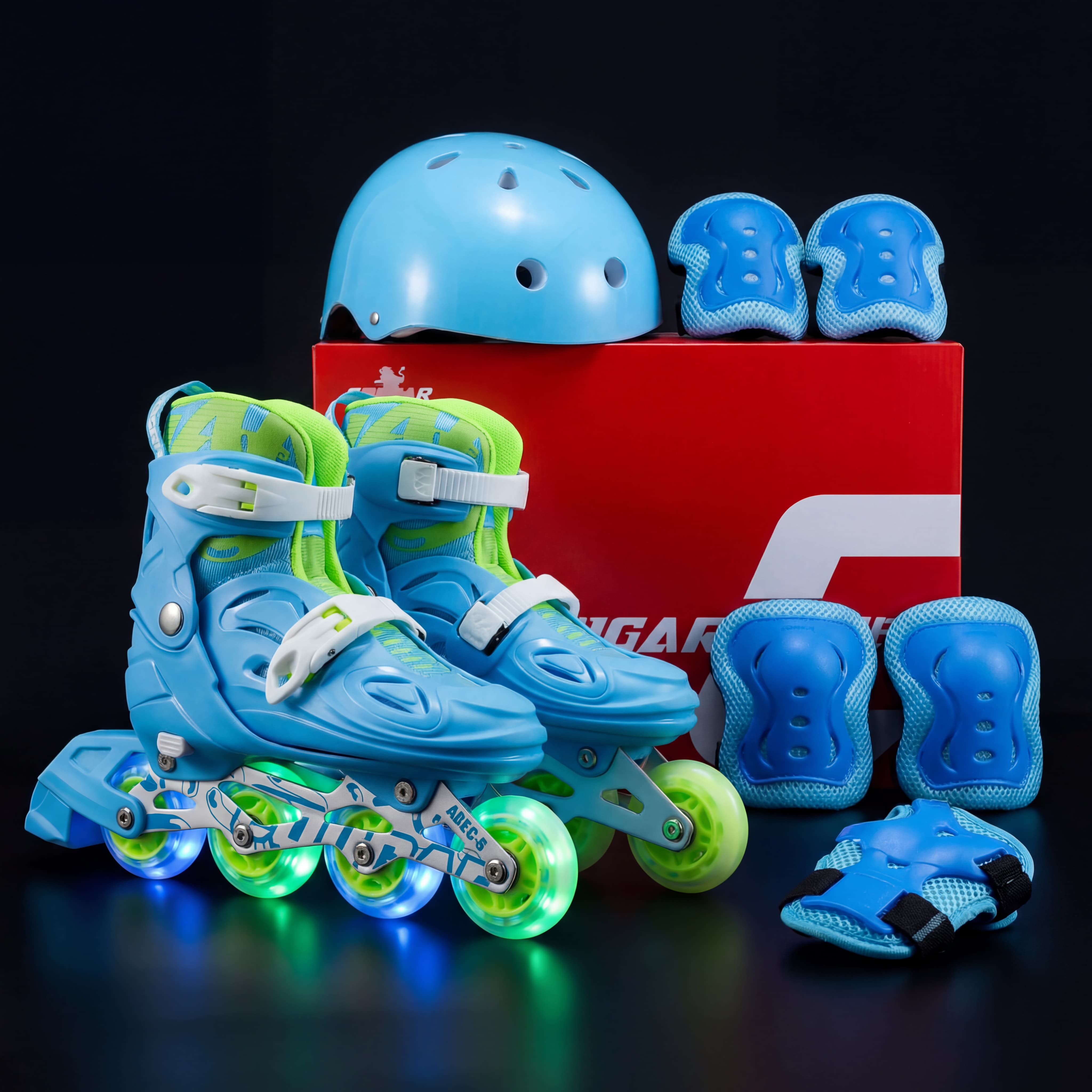 Combo Infantil de Patines Ajustables con llantas de Luz + Casco + Kit de Protecciones