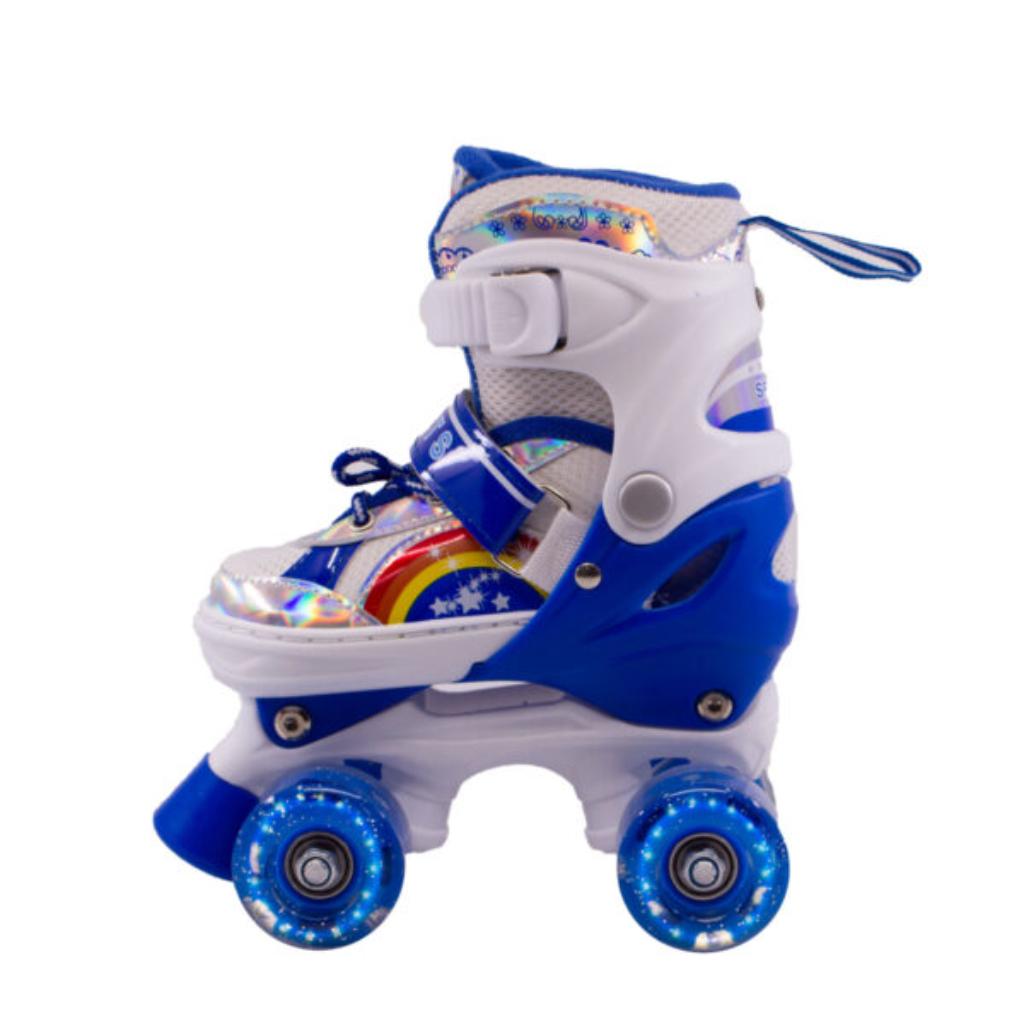 Combo Patines infantiles ajustable con luz y diseño de arcoíris, para niños y niñas