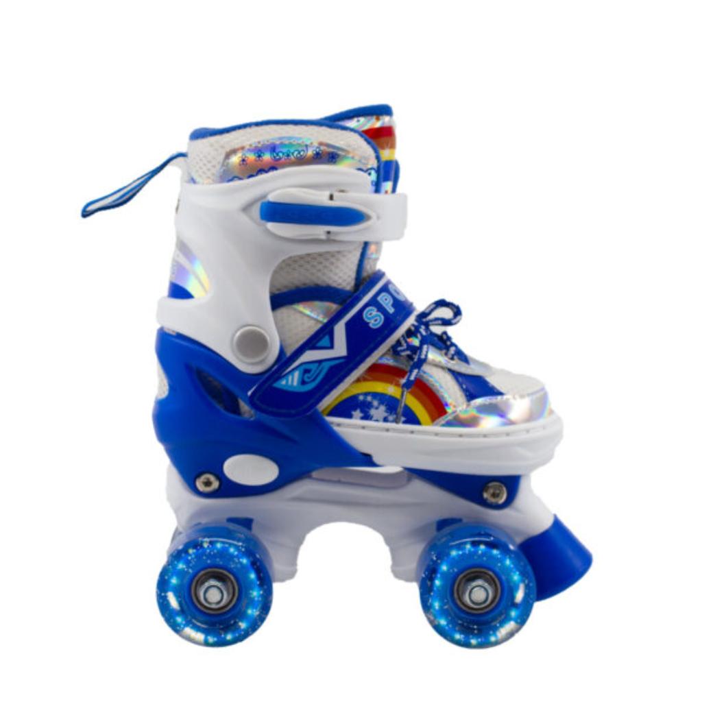 Combo Patines infantiles ajustable con luz y diseño de arcoíris, para niños y niñas