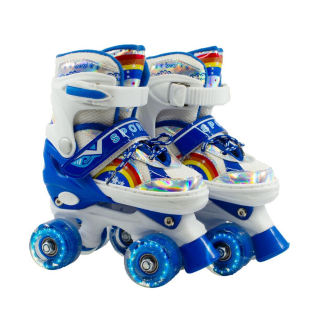 Combo Patines infantiles ajustable con luz y diseño de arcoíris, para niños y niñas